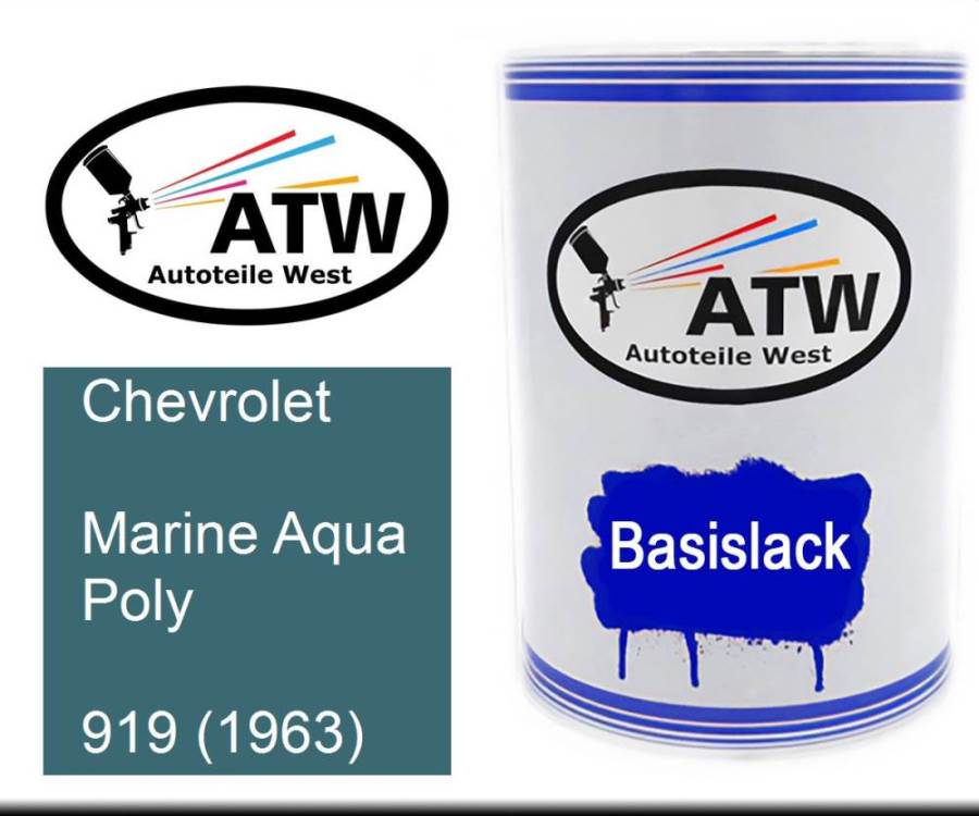 Chevrolet, Marine Aqua Poly, 919 (1963): 500ml Lackdose, von ATW Autoteile West.